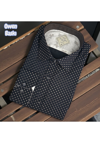 Slim Fit Pamuklu Uzun Kollu Cepsiz Gömlek Slim Fit Kalıp Siyah
