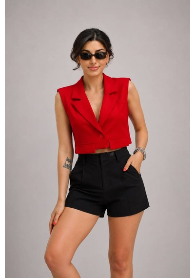 Gigi Wardrobe Livia Crop Yelek Kırmızı Kırmızı