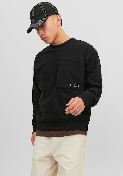 Jack & Jones L.a.b İşlemeli Bisiklet Yaka Polar Sweatshirt 12241523 Black Koyu Siyah
