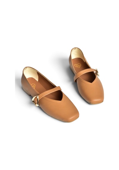 Fox Shoes Y726632609 Taba Kalp Toka Detaylı Kadın Babet