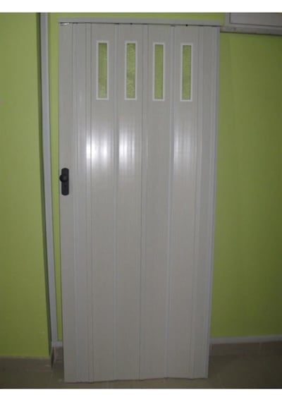 1 Sıra Camlı Akordeon Kapı Beyaz Düz Renkli 72x200cm