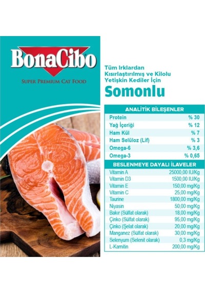 Bonacibo Sterilised Somonlu Kedi Maması 2 Kg & Sığır Etli Soslu Konserve Seti 6x400 Gr