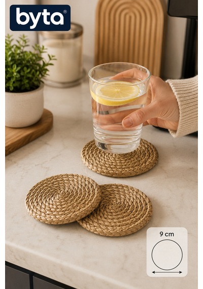 Doğal Hasır Bardak Altlığı 4'lü Set 9 Cm Yuvarlak Supla Kupa Ve Bardak Altlığı Diğer