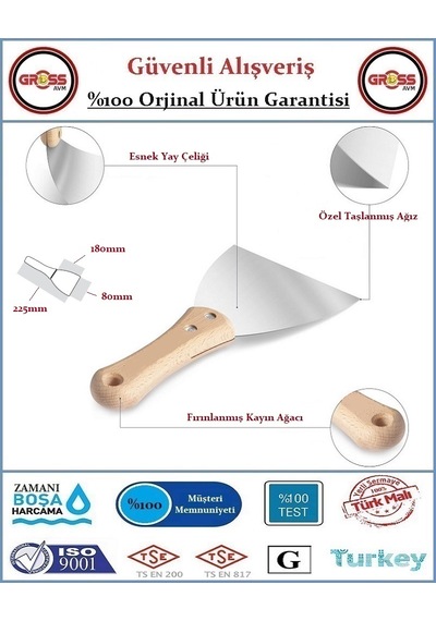 Dekor Ahşap Saplı Alçı & Macun Ispatulası - Yay Çeliği - 18cm