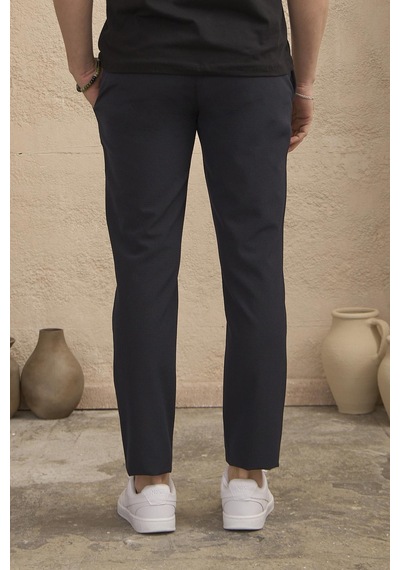 Braccas Erkek Slim Fit Beli Bağlamalı Dokulu Lacivert Pantolon Lacivert