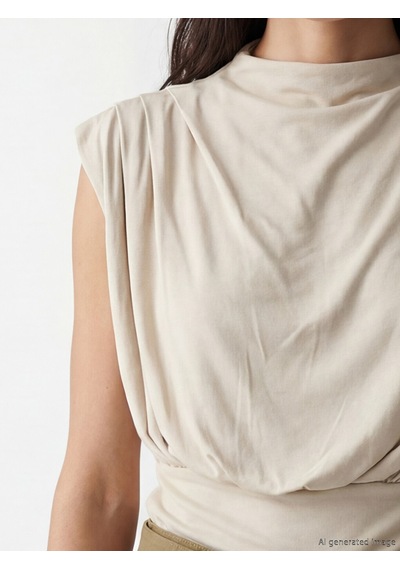 Lcw Vision Bej Dik Yaka Büzgülü Bluz Mock Neck Ruched Blouse