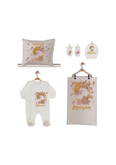 Pia Baby Gl 1933-02 İsme Özel Beşli Tulum Set Krem