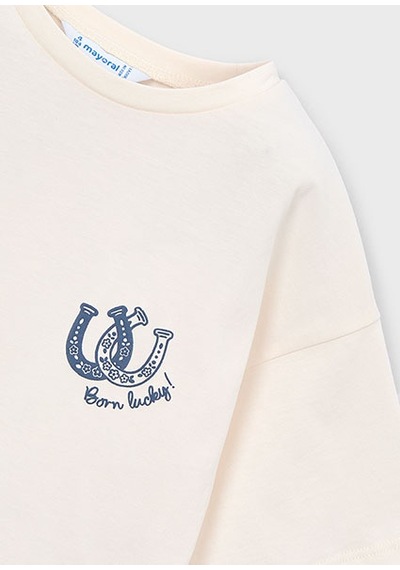 Mayoral Kız Çocuk Desenli Fularlı T-shirt Takım Krem - 03009