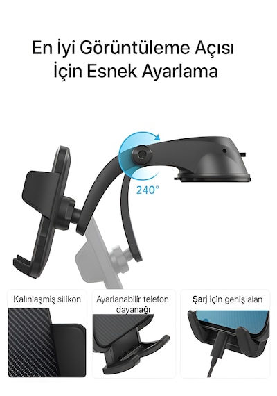 T-78 360 Vantuzlu Araç İçi Telefon Tutucu Ayna Torpido Montajlı Araba Telefon Tutacağı Hidrolik -