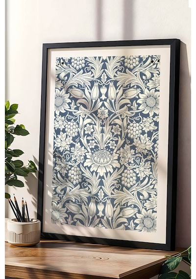 William Morris Mavi Beyaz Botanik Desenli Çerçeveli Tablo Şık Vintage Duvar Sanatı Viktorya Serisi Siyah William Morris Mavi Beyaz Botanik Desenli Çerçeveli Tablo Şık Vintage Duvar Sanatı Viktorya Serisi Siyah