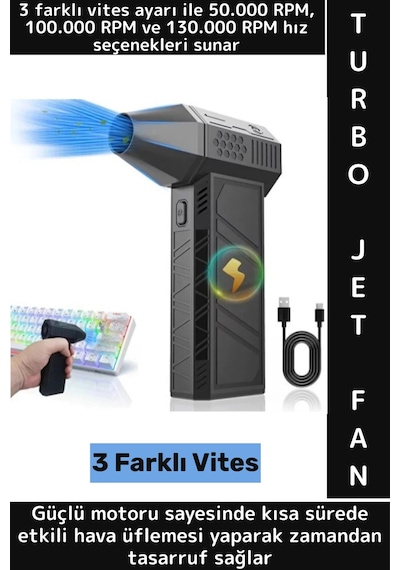 Kompakt Klavye Bilgisayar Eşya Mangal Araç Kir Toz Temizlik 3 Vites Ayarlı Hafif Taşınabilir Jet Fan