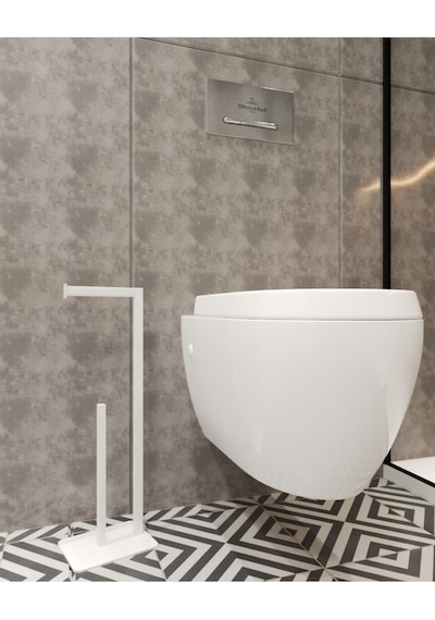 Aju Tuvalet Kağıtlığı Beyaz Yedekli Özel Tasarım Ağır Döküm Devrilmez Banyo Tuvalet Kurulum Gerektirmez Beyaz