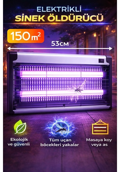 Mor Işıklı Elektrikli Led Sinek Yakalayıcı Cihaz 12w 150m2 Etkili 53cm Masa Üstü Ve Duvar Tipi