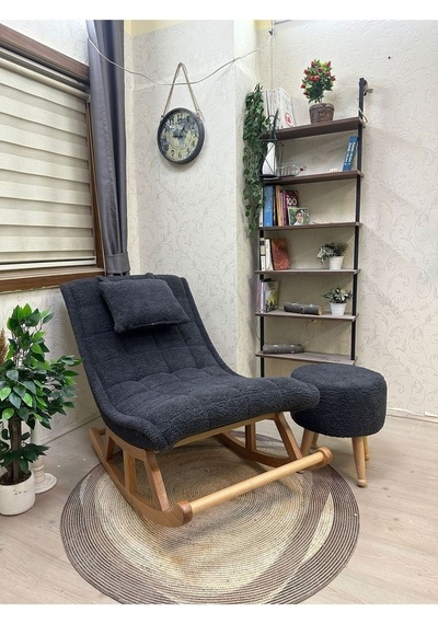 Asedia Miskin Naturel Teddy Antrasit Sallanan Sandalye Dinlenme Koltuğu