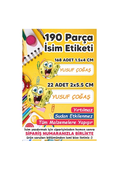 Okul Etiketi Kalem Defter Etiketi Özel Isim Yazılabilen Etiket 190 Adet Beyaz