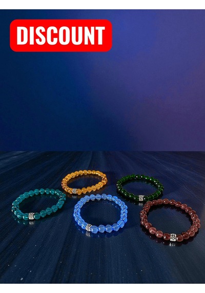 5 Li Renkli Cam Boncuk Bileklik Seti Enerji & Arkadaşlık Kombini Set Çok Renkli