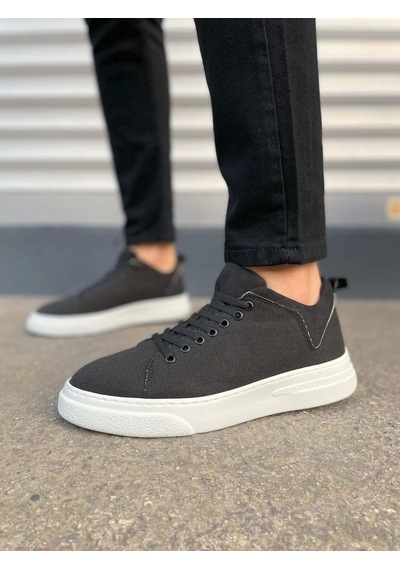 Jy204 Flex Bağcıklı Keten Kumaş Erkek Günlük Sneaker Ayakkabı Kbt - Siyah Siyah