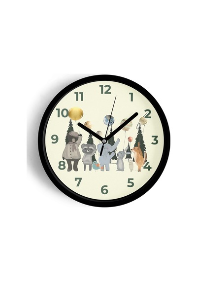 Sevimli Hayvanlar Çocuk Odası Modern Duvar Saati - 30cm - Önü Camlı Siyah Kasa - Sessiz Mekanizma-jh0204 Siyah