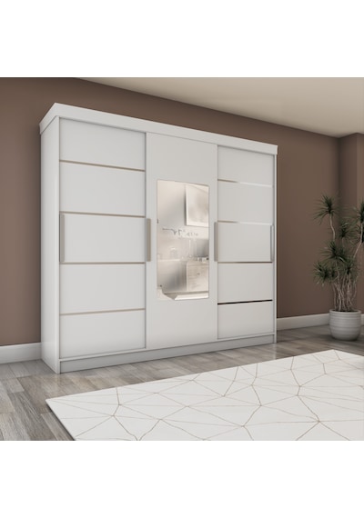 Sürgülü Gardırop Üç Kapaklı 240/210cm Parlak Beyaz
