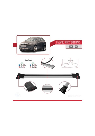 Daewoo Winstorm Maxx 2006-2011 Arası İle Uyumlu Fly Model Ara Atkı Tavan Barı Gri