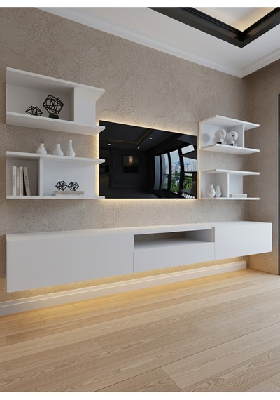Resital Ledli Duvara Monte Tv Sehpası - Beyaz - W6013-1 Beyaz