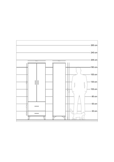 Hyperion Dolap 2 Raflı 2 Çekmeceli Tek Askılı 60x44x195 Antra... Antrasit