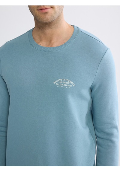 Lcwaıkıkı Classic Mavi Bisiklet Yaka Baskılı Erkek Kalın Sweatshirt