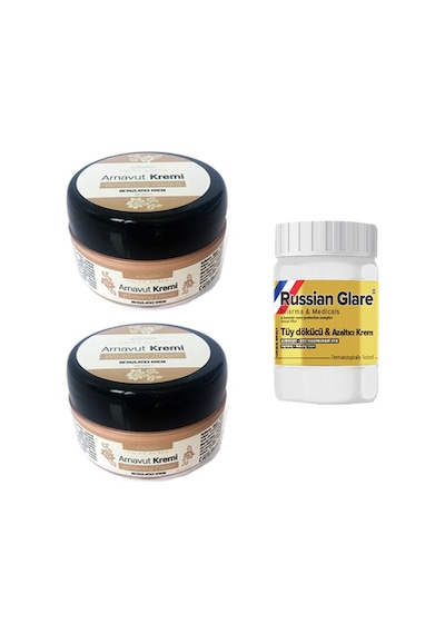 Hemengo Three Brand Whitening Cream 50 Ml Arnavut Kremi Aklık Kremi 2 Adet + Russıan Glare Tüy Dökücü Azaltıcı M