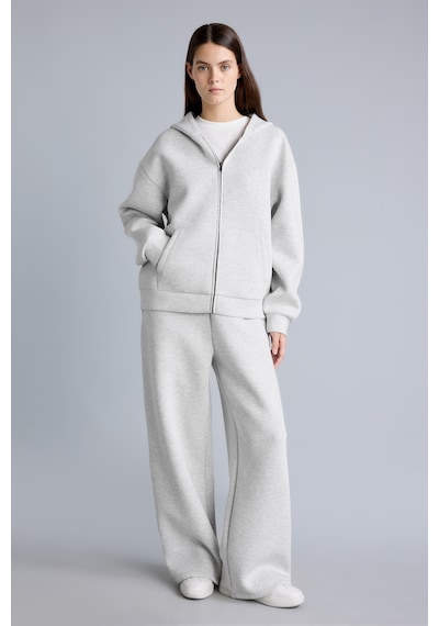 Defacto Relaxed Fit Kapüşonlu Fermuarlı Cepli Skuba Kumaş Basic Sweatshirt Hırka H5571ax26augr93 Gri-gr93