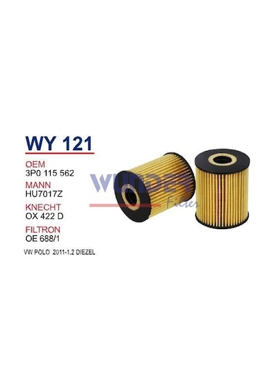 WUNDER WY121 YAĞ FİLTRESİ - VOLKSWAGEN POLO 2011- 1,2 DİZEL