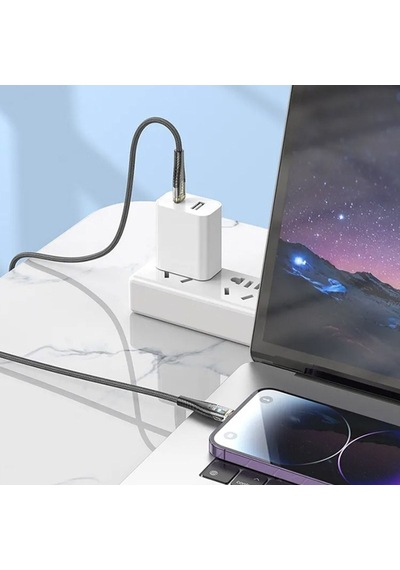 Led Işık Uçlu Sağlam İp Kablolu Usb To Lightning Hızlı Şarj Kablosu Çok Renkli