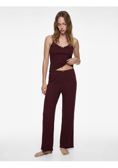 Koton Beli Lastikli Viskon Karışımlı Rahat Kesim Pijama Altı Bordo 6slk40084mk