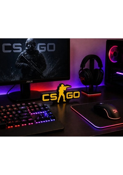 Veriqo 3d Csgo Yazılı 3d Dekoratif Obje Gamer Hediyelik Masaüstü Duvar Süsü Siyah - Sarı