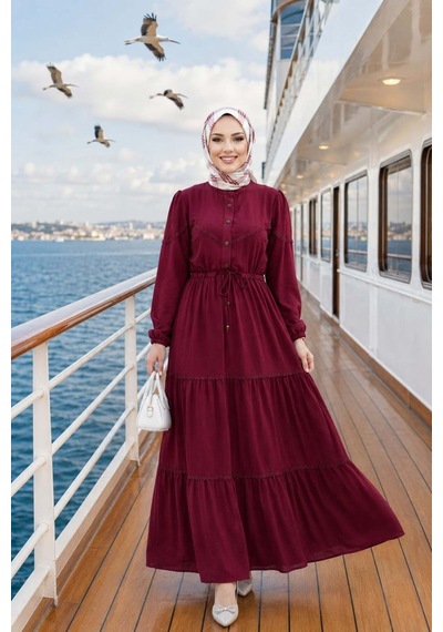 Hb Harma Time Butik Kadın Düğmeli Dantel Detaylı Beli Bağcıklı Ayrobin Bordo Elbise Bordo Bordo Hb Harma Time Butik Kadın Düğmeli Dantel Detaylı Beli Bağcıklı Ayrobin Bordo Elbise Bordo Bordo