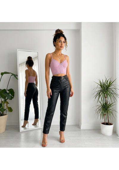 Panivue Kaşkorse Dantel Detaylı Dolgulu Pedli Crop Büstiyer Pudra Pembe