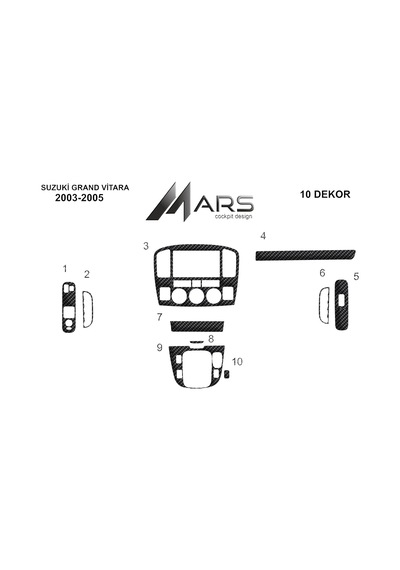 Suzuki Grand Vitara Torpido Kaplama 2003-2005 10 Parça Karbon