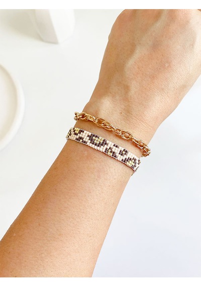 Nevoaccessory Krem Leopar Desenli Miyuki Bileklik Set Çok Renkli
