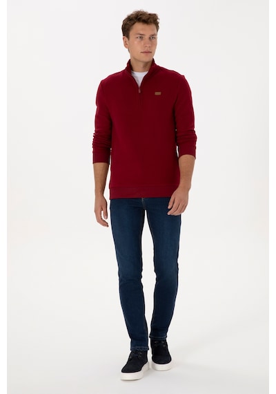 U.S. Polo Assn. Erkek Regular Fit Yarım Fermuarlı Bordo Basic Sweatshirt 50313802-VR014