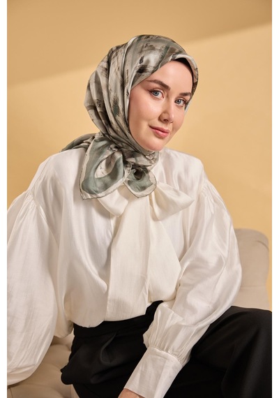 Silk Home Twill İpek Flow Lines Eşarp Çağla Yeşili 90x90 Çok Renkli