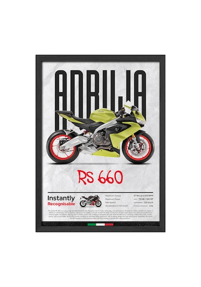 Aprilia Rs 660 Siyah Ahşap Çerçeveli Poster, Dekoratif Motosiklet Duvar Tablosu Çok Renkli