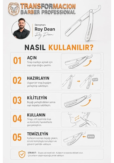 Türk Tipi 5 Li Profesyonel Berber Usturası, Sakal Şekillendirme Ve Pürüzsüz Tıraş İçin Jiletli Klasik Erkek Ustura, Türk Tipi Çelik Tıraş Bıçağı 723346