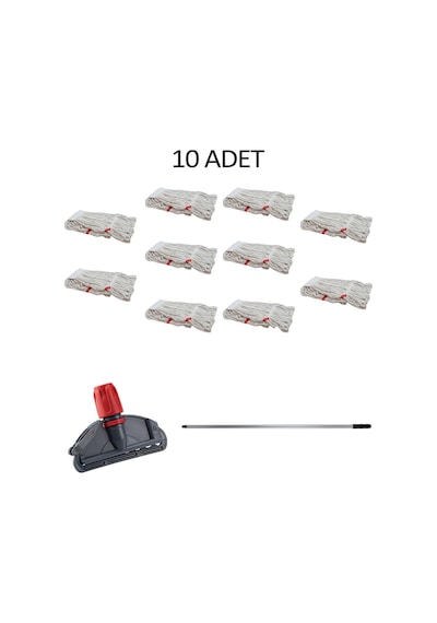 Sska Cod-Ex Dar Yedek Islak Mop Takımı Islak Mop Beyaz 10'lu 450 G 17 CM + Metal Sap + Mop Tutucu