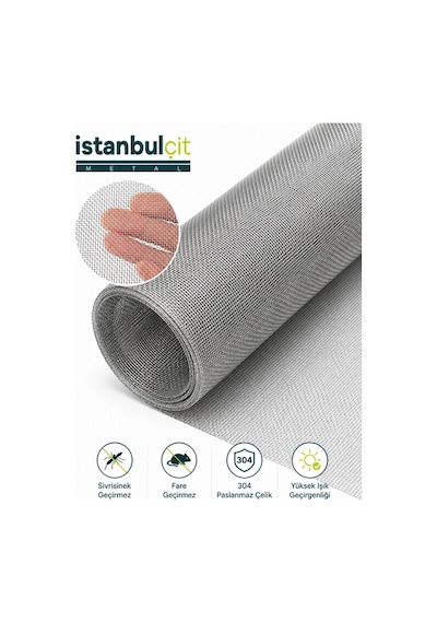 İstanbul Çit Metal 304 Paslanmaz Mesh Elek Teli 200 Mesh 0,05 Mm 1 X 30 Metre Rulo Filtre Süzgeç Eleme Teli Gri