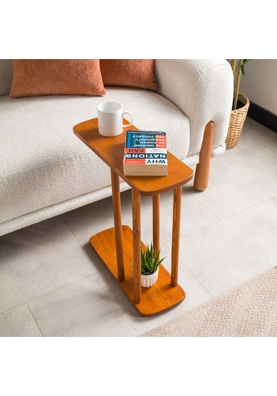 Furnirem Masif Çam Ahşap Modern C Sehpa Koltuk Yanı Yan Sehpa 49x24x55 Cm Kestane