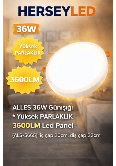 36w Günışığı Yüksek Lümen Led Panel Gün Işığı