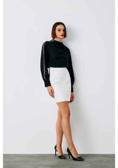Sateen Omuz Aksesuarlı Bluz - Siyah-135233 Siyah Sateen Omuz Aksesuarlı Bluz - Siyah-135233 Siyah