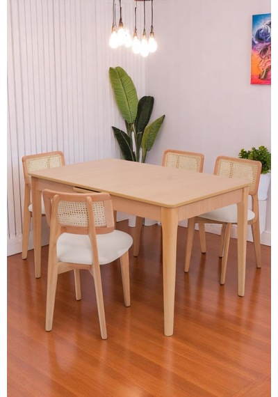 Paris Zion Lak Panel Mutfak Masa Sandalye Takımı 80x130cm Natural