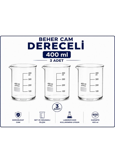 Beher Cam Dereceli 400 Ml 3 Adet