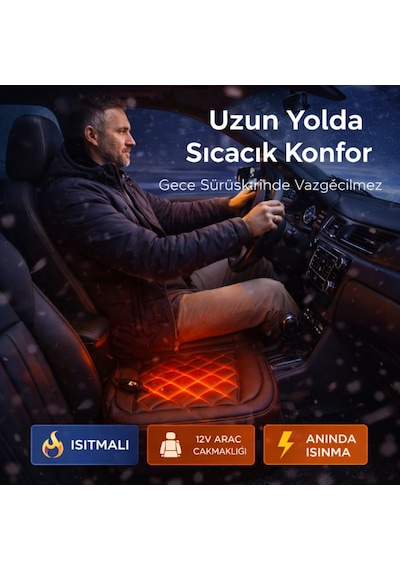 Polham 12v Isıtmalı Araç İçi Koltuk Minderi 65 C Ye Kadar Güçlü Isıtma Çakmaklık Girişli Tak-çalıştır 1 Adet