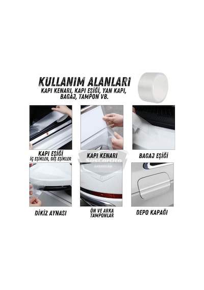 Araç İçi 3d Şeffaf Karbon Kapı Eşik Bandı Arka Tampon Eşiği Koruma Folyosu Yapışkanlı İthal 5 M
